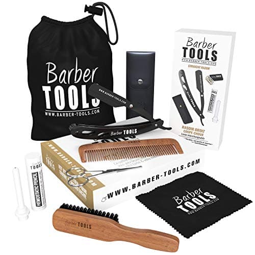 Coffret barbe et rasage pour homme | Rasoir coupe choux, brosse à barbe, peigne à barbe, ciseaux, pochette de rangement - Kit d'accessoires pour barbe