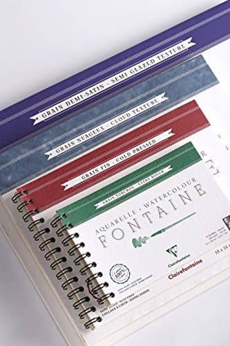 Clairefontaine 96364C Album Spiralé Fontaine - 12 Feuilles Papier Aquarelle Blanc 100% Coton Grain Satiné Qualité Professionnelle 30x40 cm 300g