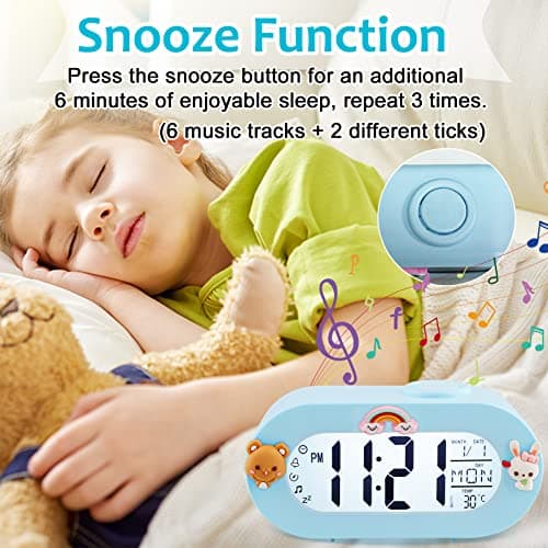 Ayybboo Réveil Numérique Enfants,Réveil Enfants avec Fonction Snooze 8 Sonneries 12/24 Heures,Réveil Enfants Filles Facile à Utiliser pour Chambre d'enfant,Chambre à Coucher,Salon (Bleu)
