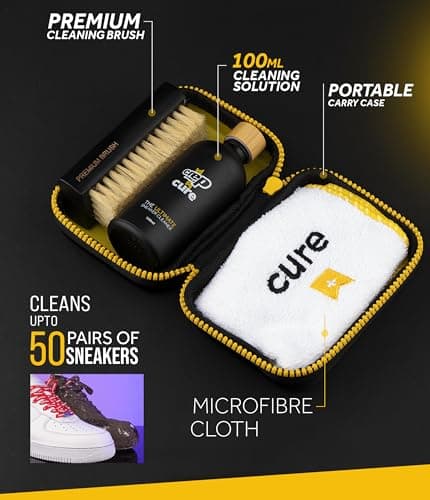 Crep Protect Kit de CURE - Kit de nettoyage de baskets haut de gamme, avec brosse, solution (100 ml), chiffon en microfibre et pochette réutilisable