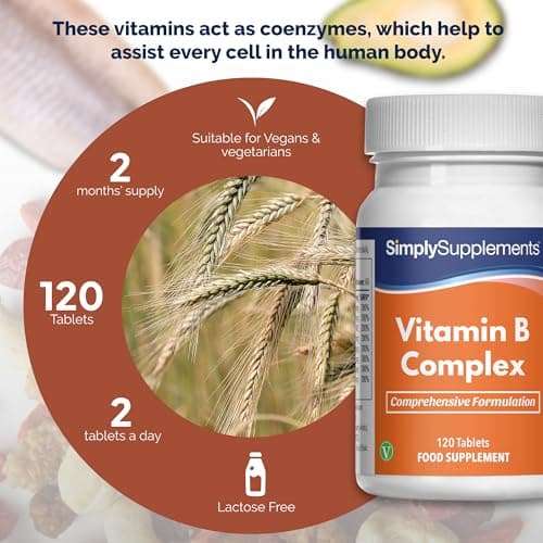 Vitamines B Complexe | Toutes les vitamines du groupe B | 120 Comprimés = 2 Mois de Bienfaits | Adapté aux Végans & aux Végétaliens | Simply Supplements
