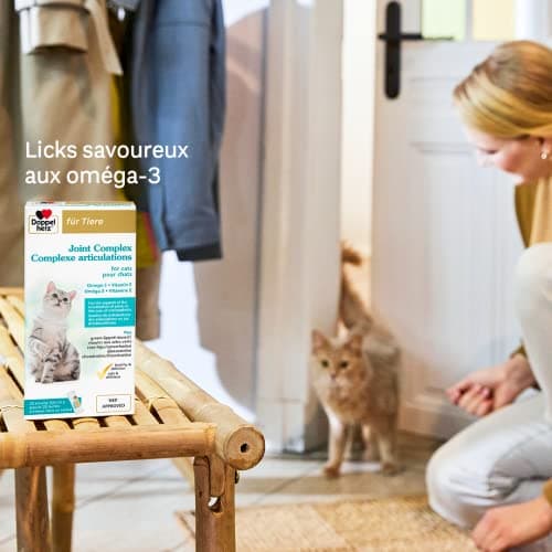 Doppelherz Complexe articulations pour Chats, Soutien du métabolisme des articulations en Cas d’ostéoarthrose, Acides Gras oméga-3, vitamines E et A, 25 Licks