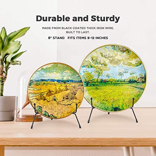 Mocoosy 4 Pack 8 pouces amélioré antidérapant Assiette Présentoirs décorative photo cadre support présentoirs noir chevalet fer supports de présentation pour objets décoratifs assiette et art