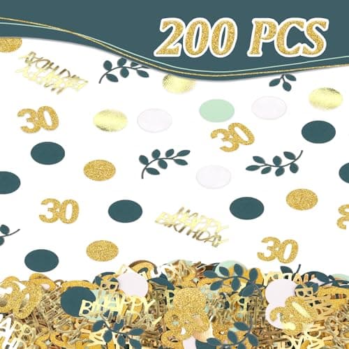 TOPWAYS Confettis décoration anniversaire 30 ans, 200pièces Sauge Vert Eucalyptus Confettis decoration table anniversaire pour déco anniversaire 30 ans Fille Garçon Femmes Homme (30 ans)