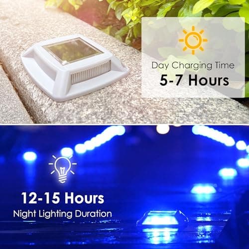 hoyiours Éclairage pour Chemins Spot Solaire Exterieur Puissant IP68 Étanche Eclairage Escalier Exterieur Bleu Balise Solaire Exterieur Jardin 24LM pour Terrasse, Chemin, Piscine et Parc (6)