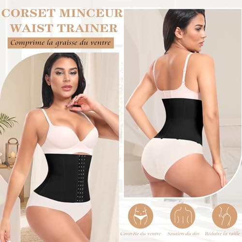 Gaine Amincissante Ventre Plat Femme Invisible Corset Minceur Waist Trainer Serre Taille Body Sculptant (Noir,XXL)