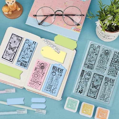 GLOBLELAND Magie Tampons en Silicone et Matrices de Découpe D'Étiquettes en Forme de Fleurs L'Arbre de Vie Tampons Transparents en Forme de Papillon Vintage Tampons Transparents pour Scrapbooking