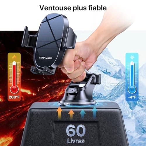 Miracase 【4-en-1】 Support Telephone Voiture, Porte Telephone Voiture Ventouse pour Tableau de Bord & Pare-Brise & Sortie d'air & Bureau Compatible avec Tous Les Smartphones 4.0''-7.0''