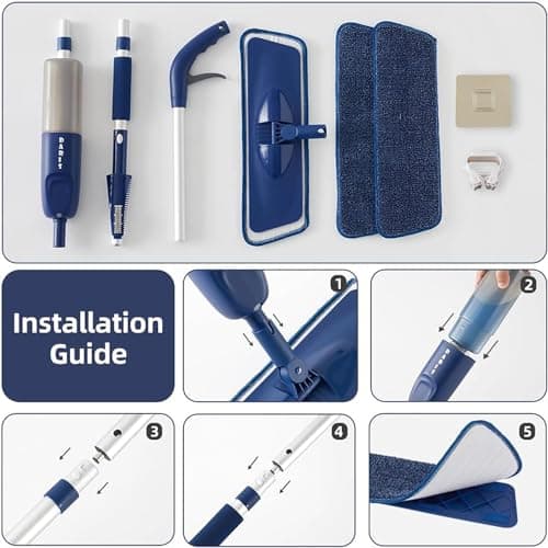 Spray Balai Vaporisateur,Balai Lave Sol avec Vaporise,Serpillere Microfibre avec 3 Tampons Lavables,Réservoir d'eau 500ml,1*Brosse et1*Porte Balai pour Bois Dur, marbre, stratifié, Vinyle, carrelage
