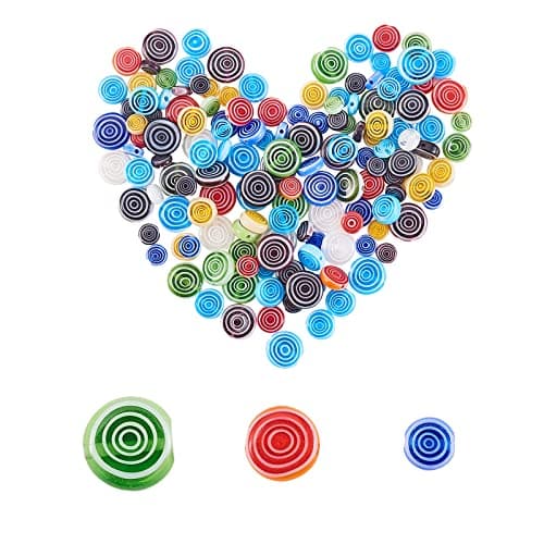 UR URLIFEHALL 140 Pcs Millefiori Lampwork Perles De Verre Plat Rond Entretoise Perles pour Artisanat Bracelets Cheville Collier DIY Making