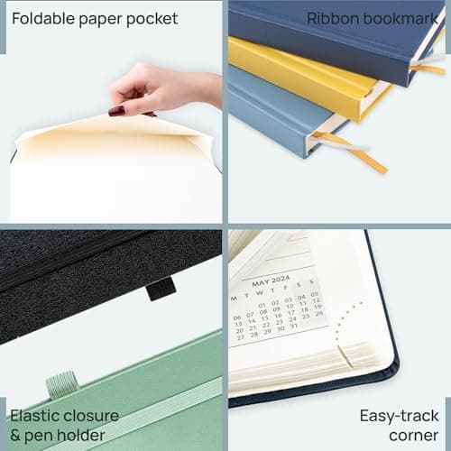 POPRUN Agenda 2025 Journalier 21,5 x 14,5 cm - Couverture Rigide, 1 Page par Jour A5 Agenda, D'Jan 2025 à Déc 2025-12 Mois, Avec signet à 2 rubans, Papier Certifié FSC® 80 g/m2, Noir