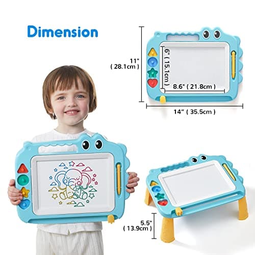 SGILE Jouets pour enfants, tableau magique magnétique pour l'apprentissage précoce, ardoise magique effaçable en couleur avec 4 Pieds, quatre timbres, cadeau pour bébé, fille, garçon, 3 4 5 ans, Bleu