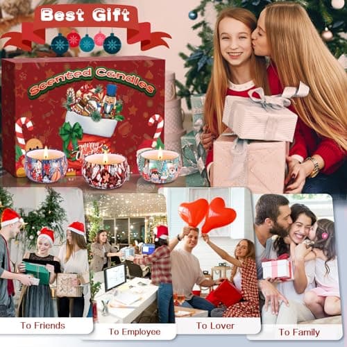 NCKIHRKK Coffret Cadeau Bougies Parfumées de Noël, 6 pcs. Idee Cadeau Femme, Naturel Cire de Soja Bougie Décoration Noel, Bougie Aromathérapie Cadeau Femme Maman Petite Amie Collègue Invité