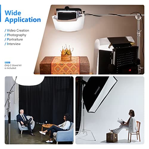 Neewer C-stand Support d'Eclairage - Lot de 2 Trépied de Réflecteur 3m Pied Support Réglable Robuste avec 1,2m Bras Girafe et Rotules pour Réflecteur Flash Studio etc.