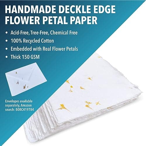 Wanderings Papier Blanc Fait À La Main Avec De Vrais Pétales De Fleurs – 21 X 15 cm – Format A5, Paquet De 50 – Papier À Feuilles Mobiles Mixtes Pour Aquarelle, Écrivains – Épaisseur 150 GSM