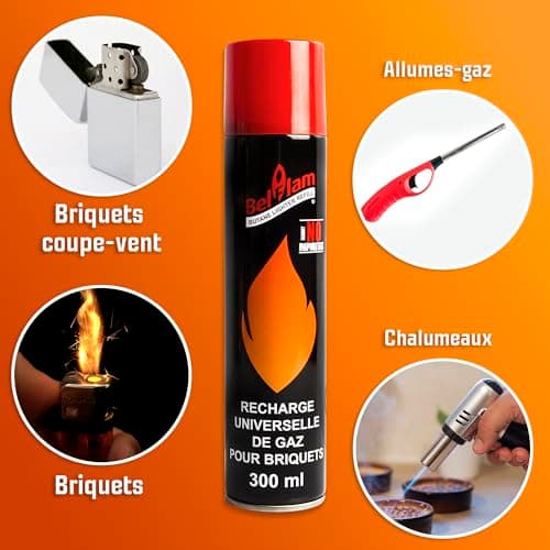 Lot 2 recharges de gaz 300 ml pour briquets et chalumeau de cuisine