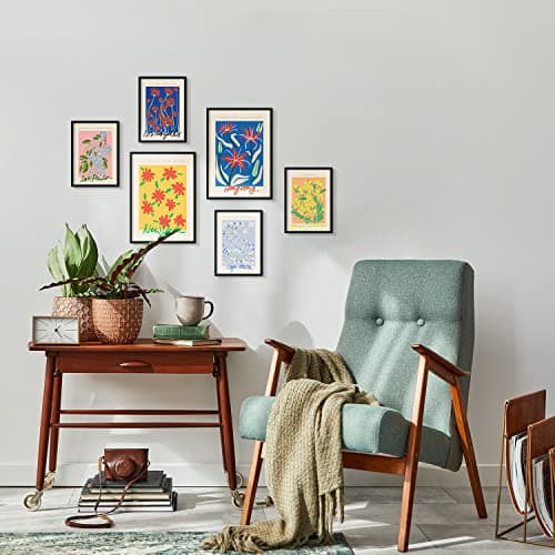 Nacnic Lot de 6 posters de galerie de fleurs - Collection de panneaux avec collage esthétique pour la décoration intérieure - Tailles A3 et A4 - Cadre en bois clair.