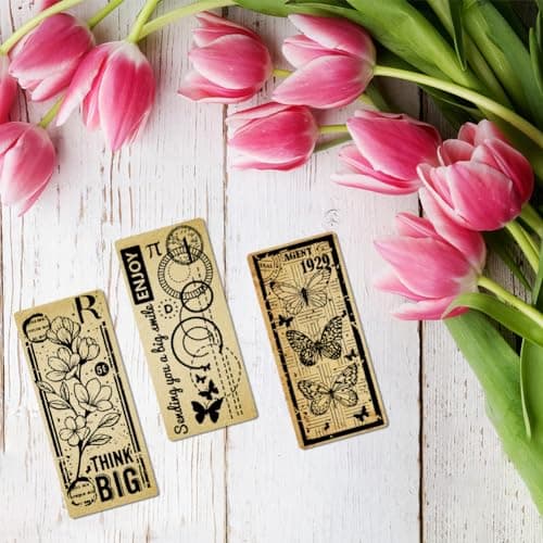 GLOBLELAND Magie Tampons en Silicone et Matrices de Découpe D'Étiquettes en Forme de Fleurs L'Arbre de Vie Tampons Transparents en Forme de Papillon Vintage Tampons Transparents pour Scrapbooking