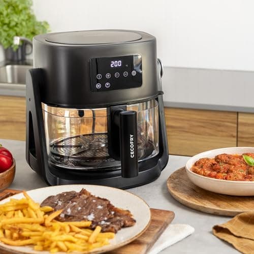 Cecotec Friteuse à Air sans Huile de 4,5 L Air Fryer Cecofry Flip&Grill 4500. 1500 W, 3 en 1 : Friteuse, Gril et Marmite, 6 Menus, Cuve en Verre, Température et Temps Réglables, Accessoires