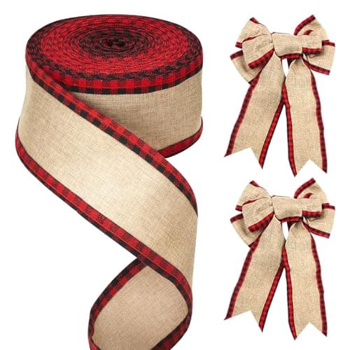 G2PLUS 10M Ruban à Carreaux Buffle de Noël Filaire Ruban de Noël 6.4CM Ruban Toile de Jute pour l'Artisanat,Noël Décorations de Mariage-Rouge et Noir Burlap Ruban