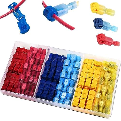RUNCCI-YUN 120Pcs Connecteur de fil T-Connecto rapide de cosse électrique, connecteur rapide T-Tap, Kit de connecteur terminal entièrement isolé-bleu x 40pcs,jaune x 40pcs,Rouge x 40pcs