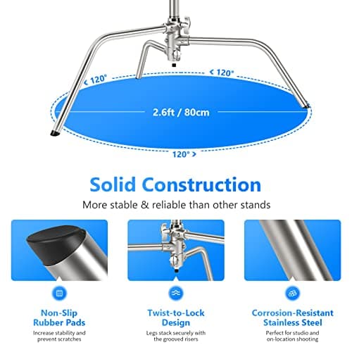 Neewer C-stand Support d'Eclairage - Lot de 2 Trépied de Réflecteur 3m Pied Support Réglable Robuste avec 1,2m Bras Girafe et Rotules pour Réflecteur Flash Studio etc.