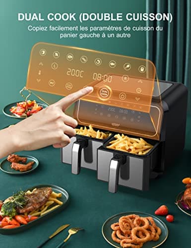 Innsky Friteuse Sans Huile Dual Zone, 8L Air Fryer avec 8 Programmes, Friteuse à Air XXL avec Double Panier, Airfryer Écran Tactile LED, Recettes Françaises