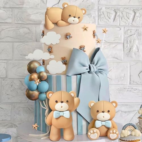 JeVenis décoration de gâteau ours bleu de luxe décoration de gâteau avec boules d'or bleues décoration de gâteau ours décoration de gâteau d'anniversaire pour la douche de bébé
