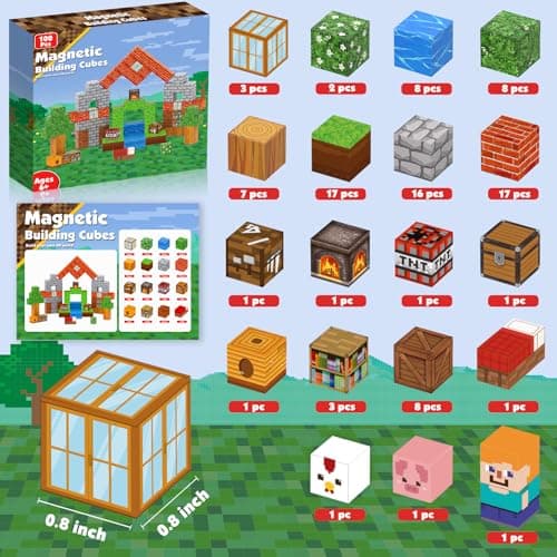 Construction magnetique Enfant Blocs magnétiques Jouet de Construction 100 pièces Cube magnétique de cpour garçons et Filles Jouet créatif Montessori pour Enfants à partir de 4 Ans Blocs magnétique