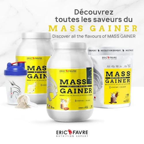 MASS GAINER +61% Glucides bi-sources, 30% Protéines, Prise de Masse Rapide, Gain de poids et Masse Musculaire - Eric Favre - Cookies 3 kg