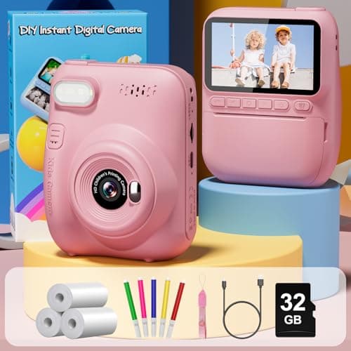 Gofunly Appareil Photo Instantané Enfant, 3.0" Grand Écran Appareils Photos Numériques pour Enfants avec Carte de 32 Go, HD 1080P Vidéo Caméra Enfant de 3 à 12 Ans, Cadeau Jouet Filles Garçons, Rose