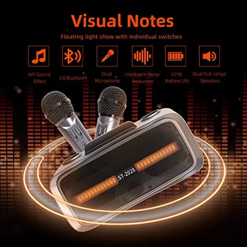 AFAITH Micro Karaoke Adulte Enfant Enceinte Karaoké avec 2 Micro sans Fil Bluetooth pour TV, Karaoke Complet 20 Watts avec Lumière LED, Sensibilité du Microphone Réglable et écho