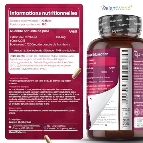 Cétone de Framboise Pure 1200mg - 180 Gélules Vegan (6 Mois) - Avec Extrait de Framboise Pure & Puissante - Idéal Pour Régime Keto Gélules - Source Riche En Cétones Exogènes - Bien-Être Global