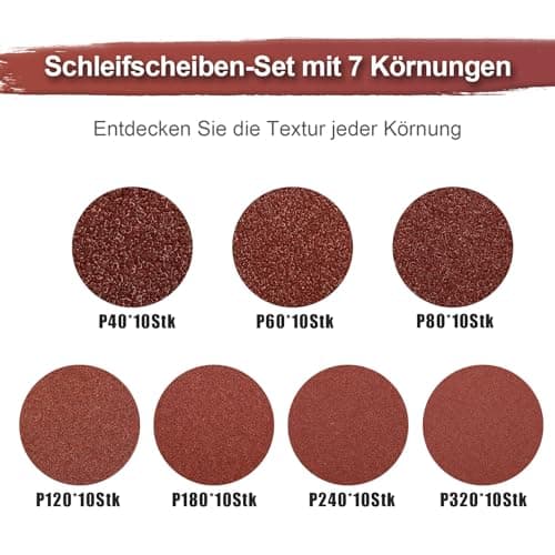 Sztaoip Disques Abrasifs 125 mm 70 Pièces Disques de Ponçage 8 Trous 40/60/80/120/180/240/320 Grain Mixte pour Ponceuse Excentrique