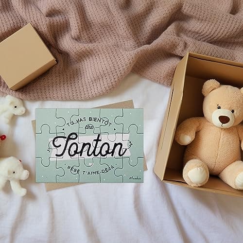 Manahia Puzzle Tonton - Annonce Grossesse - Tu Vas bientôt être Tonton, bébé t'aime déjà - 15 pièces avec Pochon Coton - Futur Oncle - Futur Tonton - Future Tata - Annonce Naissance Tonton