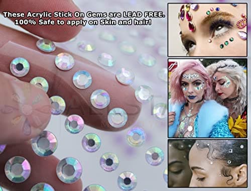 Blue Aqua Self Adhesive Acrylic Rhinestones 3 Sizes 4mm 6mm 8mm Plastic Face Gems Stick On Body Jewels Hair Crystals For DIY Cards And Invitations Crafts Bling Sticker - 5 Sheets - 480PCS