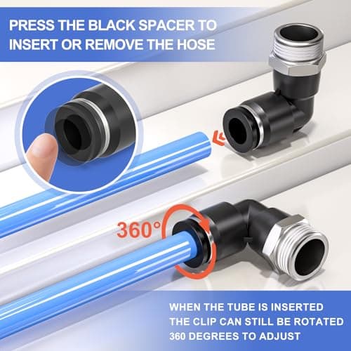 Bwintech 10 Pcs manchon de carte de 8mm à 1/8 "BSP mâle traversant et coude de 90 degrés raccord pneumatique, adaptateur de ligne d'air à libération rapide PL8-01 / PC8-01