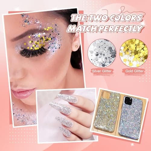 2 Pièces Paillettes Loisirs Creatifs Paillette pour Bougie Paillettes Ongles Paillette Paillette Or Glitter Paillette Ongle Paillette Argenté Paillettes pour Maquillage Manucure Décoration 50g/pcs