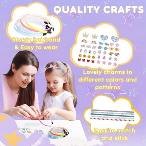 Kit de Fabrication de Bandeaux pour Filles, Accessoires pour Cheveux Bricolage, Jouet pour Enfant 5-12 Ans, Serre Tête Bricolage, Bandeau Artisanat Filles, Cadeau Creatif pour Fille Enfant