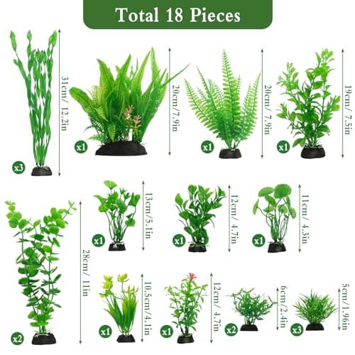 Plante Aquarium, 18 PCS Plante Artificielle d’Aquarium en Plastique, Plante Aquarium Ornement Décorative, Aquarium Vert Plante Décoration et Paysager, Accessoires pour Aquarium, Poisson, Terrarium