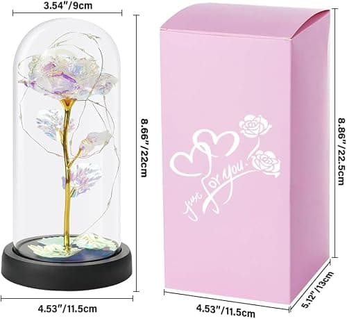 ELEUTH Rose Eternelle sous Cloche, La Belle et la Bête, Rose Fleur de Noël, Dôme Verre Rose Éternelle avec Lumière LED, Cadeau pour la Fête des Mères Saint-Valentin Fête Anniversaire Mariage