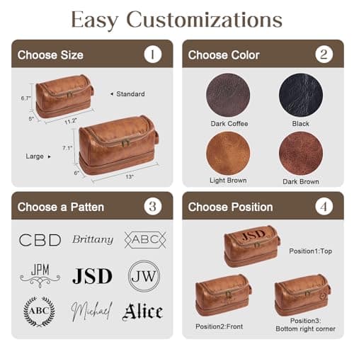Trousse de toilette personnalisée pour homme, mari, papa Kit de voyage en cuir PU de grande capacité Fabriqué à la main Cadeau unique pour anniversaire | Fête des pères | Cadeau d'anniversaire