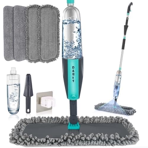 Balai Lave Sol avec Vaporisateur, Microfibre Balai Pulvérisateur Spray Mop avec 4 Tampons de Rechange et 1* Porte Balai pour la Maison, la Cuisine, Le Bois Dur, Le Stratifié, Le Bois, la Céramique