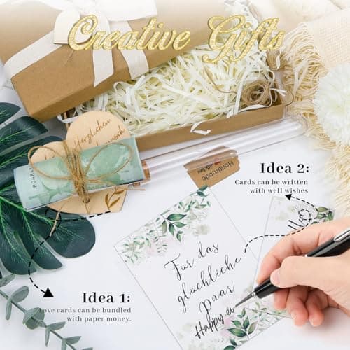 LPZMPZ Cadeaux de Mariage pour Couple de Mariés Argent Cadeau de Mariage Carte de Mariage Cadeau d'argent avec Carte de Vœux, Cœur en Bois, Ruban, Raphia, Tube à Essai, Emballage Cadeau