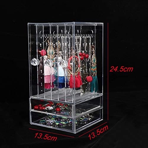 VINFUTUR Porte Présentoir Bijoux Boîte Rangement Boucle d'oreille Transparent 222 Trous avec 3 Tiroirs Plateaux Organisateur Maquillage pour Bijoux Collier Bracelet