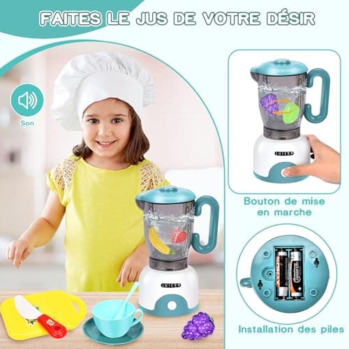 Aragallant Accessoire Cuisine Enfant, Kit Cuisine Enfant avec Machine a Cafe, Mixer, Blender, Mixeur, Grille-Pain et Autres Ustensile Cuisine Jouet, Jeu de Rôle pour Garçons Filles 3 4 5 6 7 8 Ans