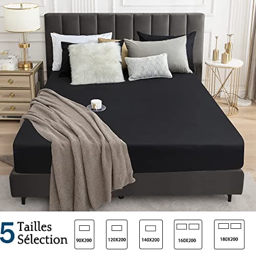 Protège Matelas imperméable 160x200cm, Premium Respirant Housse Matelas, Protège Matelas Bruit Housses, Imperméable Drap Housse (Noir)