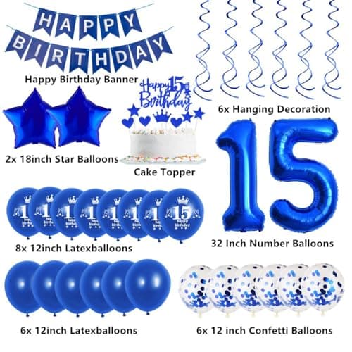 Decoration Anniversaire 15 ans garçon bleu marine,ballons 15 ans anniversaire bleu,15 Ans Décorations Anniversaire garçon,Ballon anniversaire 15 ans bleu marine garçon,15 garçon Ballon bleu