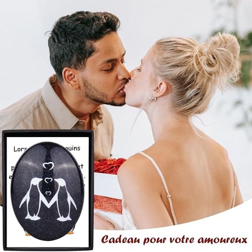 Merclix Idee Cadeau Homme Amour Pierre de Pingouin Cadeau Couple Original Cadeau pour Son Copain Copine Mari Cadeau Amoureux pour Homme Cadeau Saint Valentin Homme Idée Cadeau Femme Noel Anniversaire