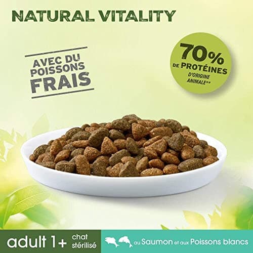PERFECT FIT NATURAL VITALITY Croquettes pour Chat Adulte Stérilisé Poissons Blancs & Saumon - Lot de 6 Sacs 1kg - Nourriture Complète & Equilibrée avec des Ingrédients Naturels